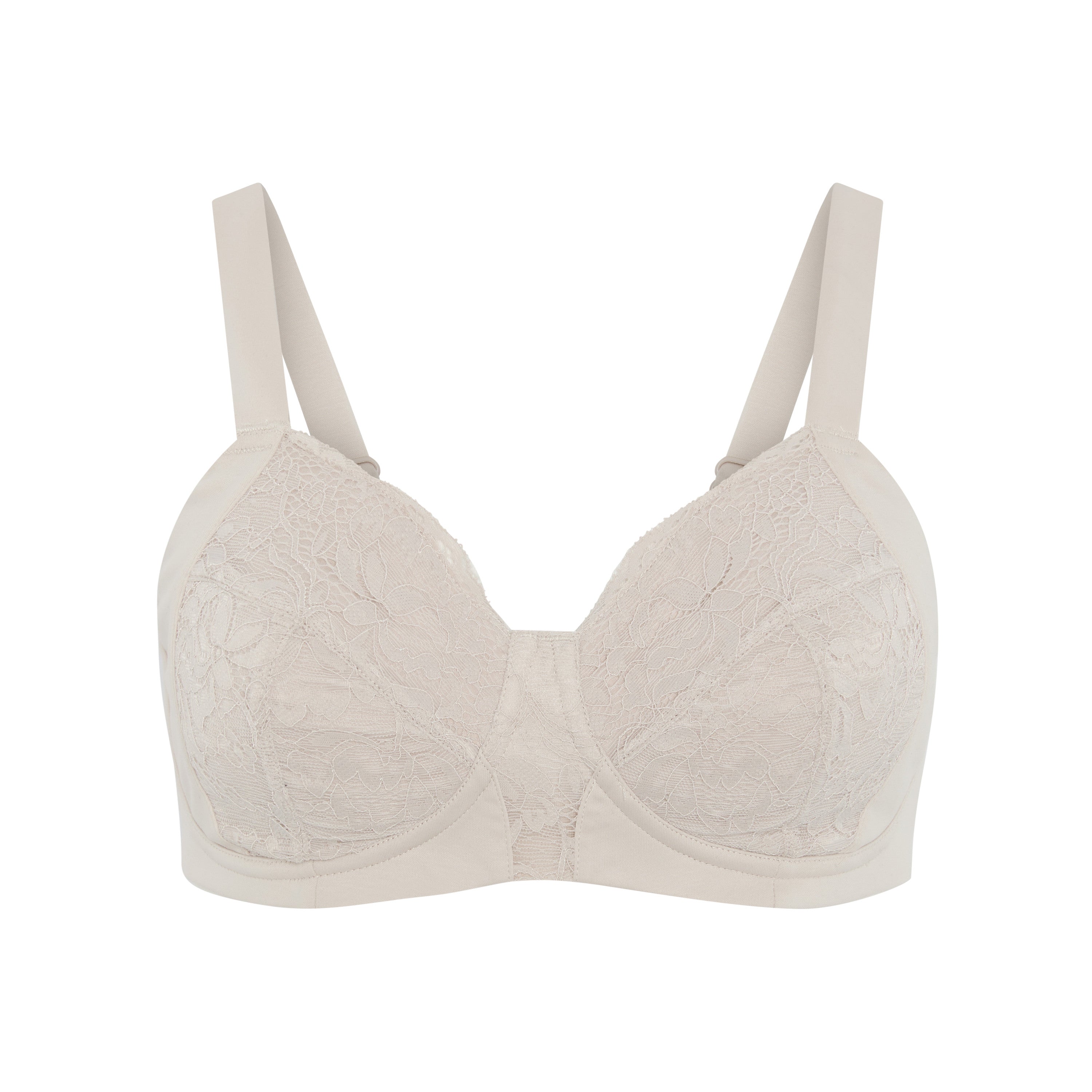 Glacie silk and organic cotton non-wired pocketed mastectomy bra in beige, front view, JulieMay Lingerie