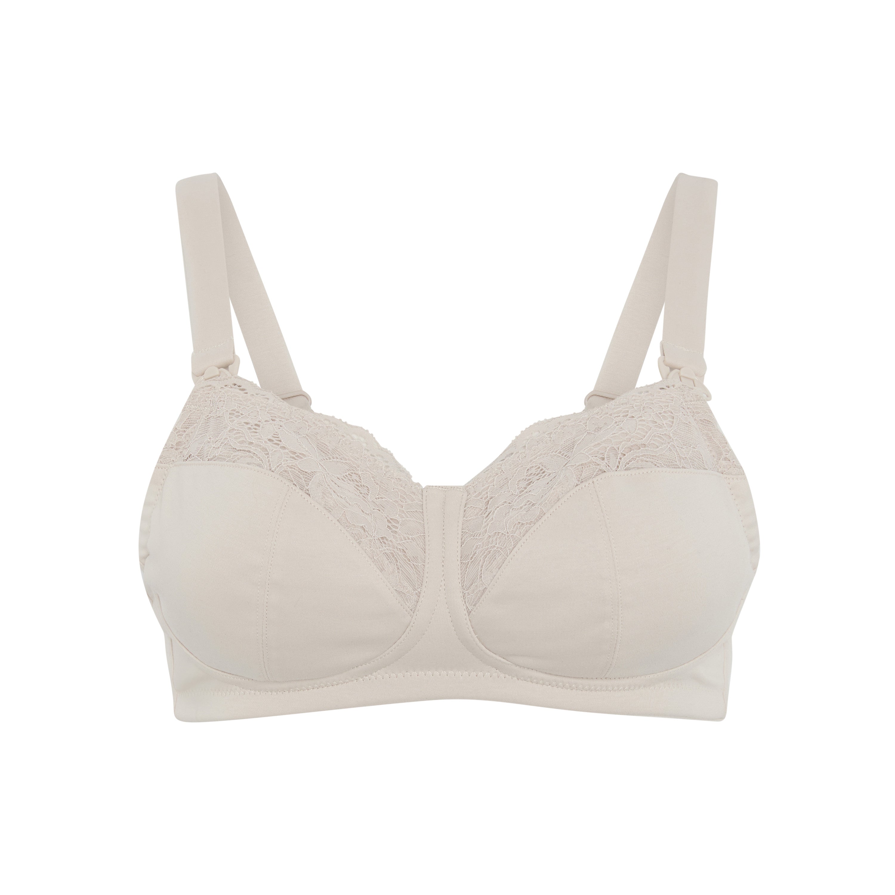 Glacie silk and organic cotton non-wired nursing bra in beige, front view, JulieMay Lingerie