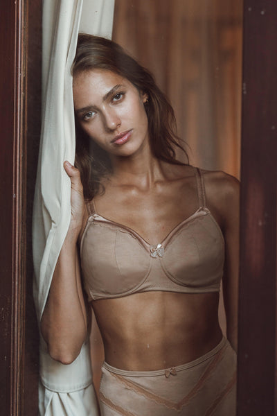 Shell-Supportive Non-Wired Silk & Organic Cotton Full Cup Bra with removable paddings - Juliemay Lingerie